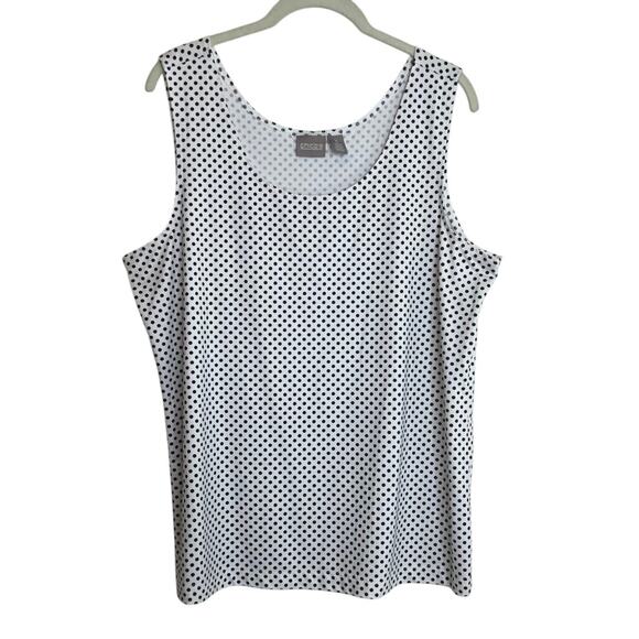 Chicos Womens Tank Top Shell XL White Black Polka Dot Pullover Nylon Spandex - Picture 1 of 7